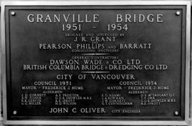 [Close-up of plaque commemorating building of "new" Granville Street Bridge, 1951-1954.]