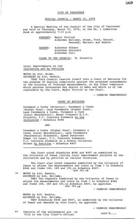 Special Council Meeting Minutes : Mar. 30, 1978