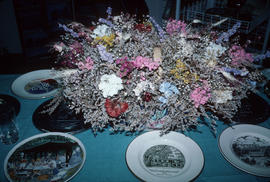 Flower and plate display at Park Royal