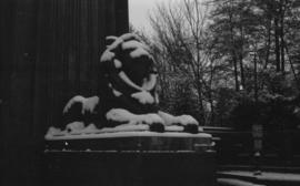 Lion's Gate Bridge lion sculpture, angled view