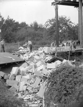 Salmon cans on track [after] B.C. Electric Railway Interurban collision with truck