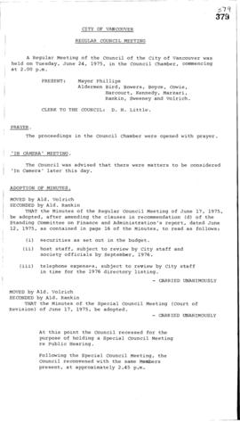 Council Meeting Minutes : June 24, 1975