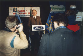 Mayor Harcourt speaking at Make Vancouver Sparkle announcement