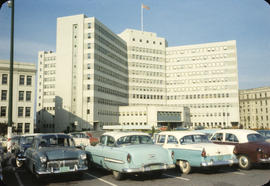 Vancouver General Hospital's Centennial Pavilion and parked cars