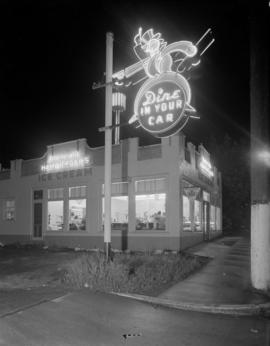 Aristocratic storefronts [Aristocratic Hamburgers, dine in your car neon sign]