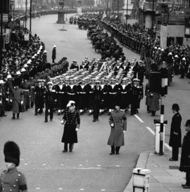 Sir Winston Churchill funeral [procession] from King Charles Statue, Trafalgar Square