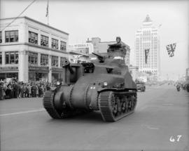 Tank in World War II parade on Burrard Street