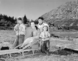 Indian children [and Bea Tait] at Carcross, Y.T.