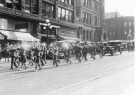 [The marching brass band in the funeral procession of Major General R.G. Edwards Leckie on Granvi...