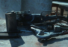 Stone tools - Close-up of air gun with bush hammer and grinding tool