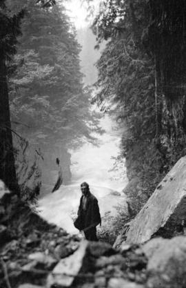 [An unidentified man in the woods near Seymour Creek]