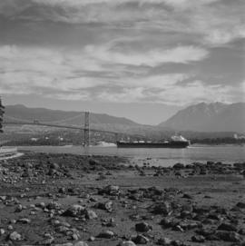 First Narrows [freighter passing under Lions Gate Bridge]