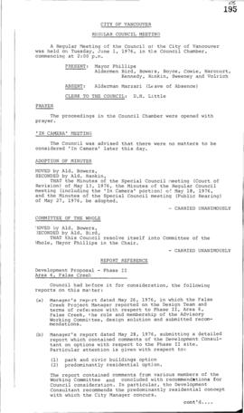 Council Meeting Minutes : June 1, 1976