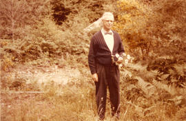 Robert W. Jackson in garden at 555 St. Patrick Street, Victoria B.C.