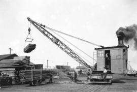 [Steam crane in Capilano Timber lumber yard]