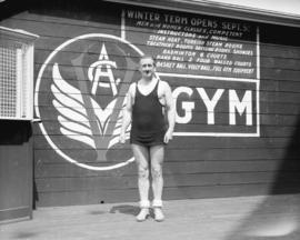 Mr. Adam Johnston at V.A.C. [Vancouver Athletic Club outside gym]
