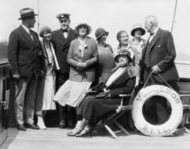 Adaline Hendry, Eric W. and Aldyen Hamber, with guests aboard the Vencedor