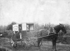 [Samuel Garvin beside his horse-drawn milk wagon in Mount Pleasant]