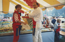 Serving the Canada Day birthday cake