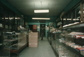 Textile wares displayed on shelves at Wing Hing Dry Goods