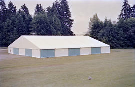 Light blue and white event tent at Stanley Park