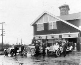 [Firemen and engines outside Point Grey Fire Hall on the northeast corner of  Cartier Street and ...