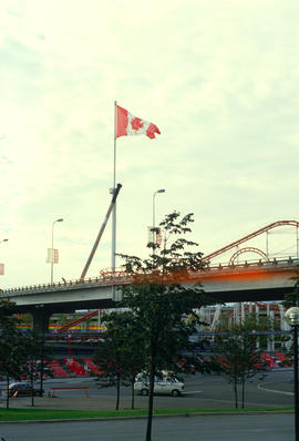 Flag and hockey stick from B.C. stadium