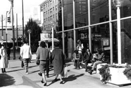 Sidewalk scene outside the northeast corner of the Vancouver Public Library