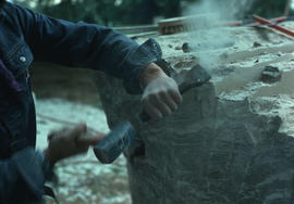 Stone tools - Close-up showing hand pitching