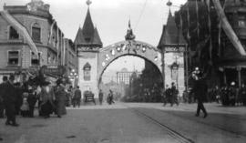 [Arch at Georgia and Granville Street decorated with Austrian, German and Swiss symbols for the v...