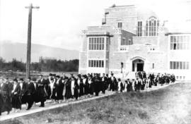 U.B.C. 12th Congregation [procession in front of library]