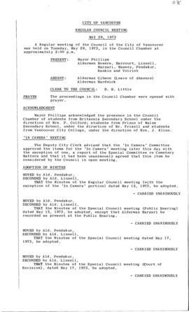 Council Meeting Minutes : May 29, 1973