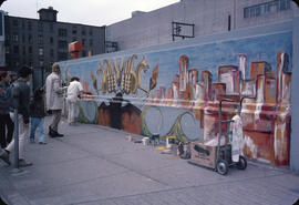 Murals on boarding around the Vancouver Art Gallery building and site