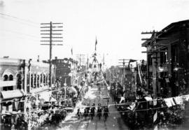 [Firemen's ladder Arch across Cordova Street]