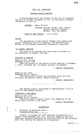 Council Meeting Minutes : Nov. 8, 1977