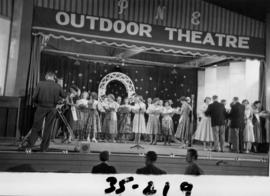 Nancy Hansen on Outdoor Theatre stage after being named Miss P.N.E. 1954