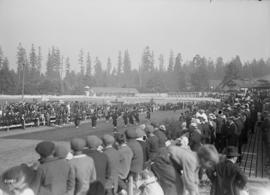 Bagpipers in a stadium