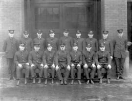 [Group portrait of Firehall No. 2 firefighters in uniform]