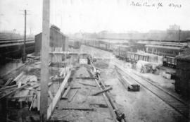 False Creek Yds. [Construction progress photograph of the CPR S.D. & P.C. Dept. Storage wareh...