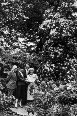 People, Botanists :  dedicating a Cornus, "Eddie's White Wonder," centennial tree for V...