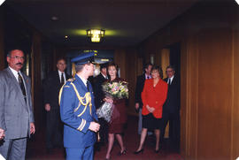 Diana Fowler LeBlanc, Brita Owen and Roméo LeBlanc inside City Hall