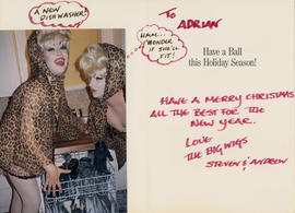 Christmas card to Adrian with photo of the Big Wigs, Steven and Andrew