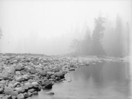 Capilano Creek [retaining?] wall looking downstream from main channel