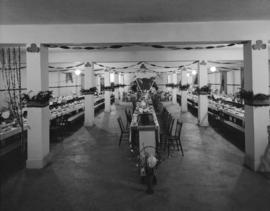 Banquet hall set and decorated for an event