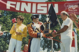 Award presentation at finish line