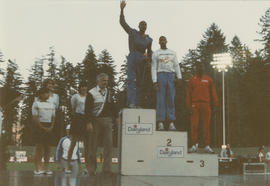 Winners on podium at Harry Jerome International Track Classic