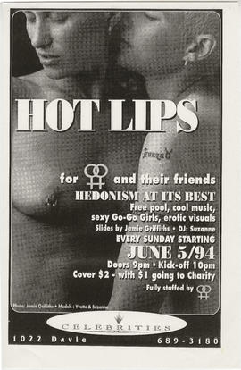 Hot lips for [women] and their friends : hedonism at its best : every Sunday starting June 5/94 :...