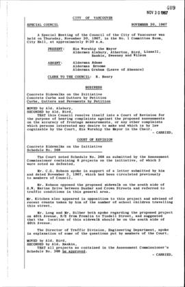 Special Council Meeting Minutes : Nov. 30, 1967