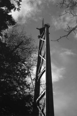 [A tower of the Lions Gate Bridge under construction]