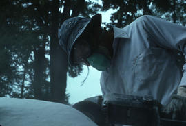 Stone tools - Close-up of David Marshall wearing dust mask